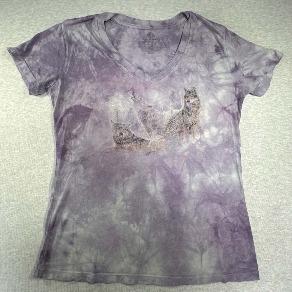The Mountain Purple Tie Dye Wolf Pack Graphic V-Neck T-Shirt